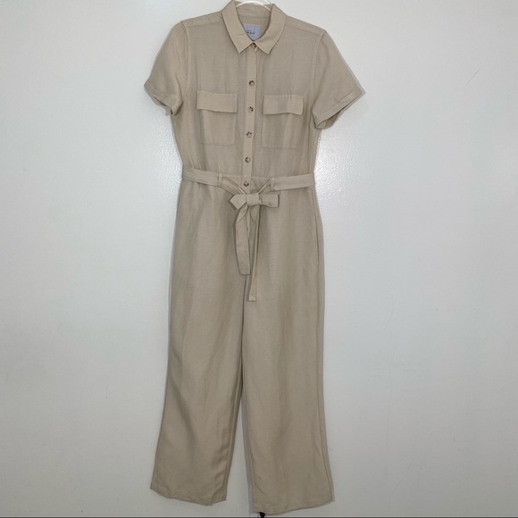 Rails Callie linen blend Utility Jumpsuit in Taupe size M - Picture 2 of 14